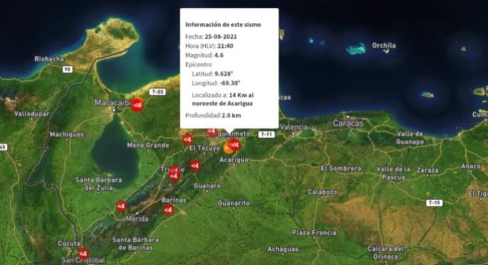 Funvisis: Temblor de magnitud 4.6 se registró en Acarigua
