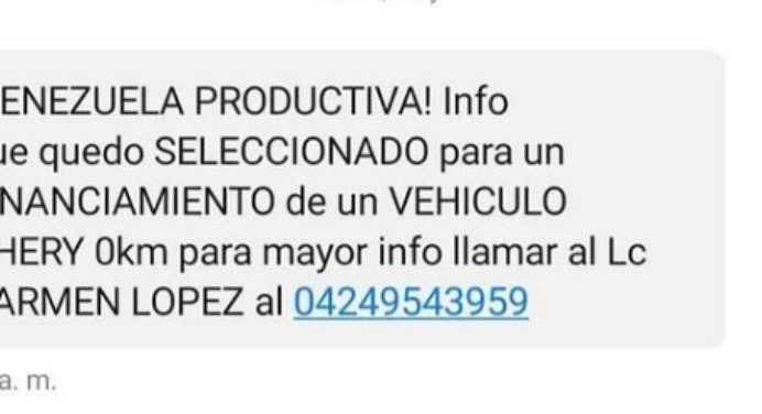 ¡Alerta! SMS para optar por un vehículo de Venezuela Productiva es una estafa