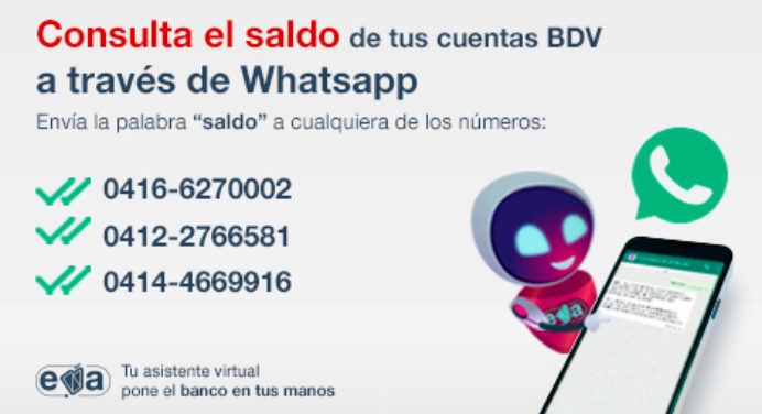 Consulta tu saldo del Banco de Venezuela por WhatsApp