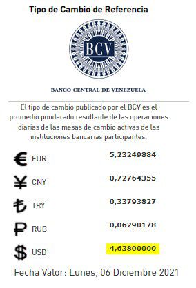 dolartoday en venezuela precio del dolar lunes 6 de diciembre de 2021 laverdaddemonagas.com bcv