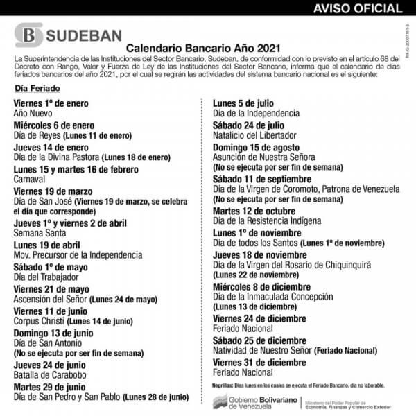 sudeban anuncia feriado bancario laverdaddemonagas.com sudeban calendario bancario