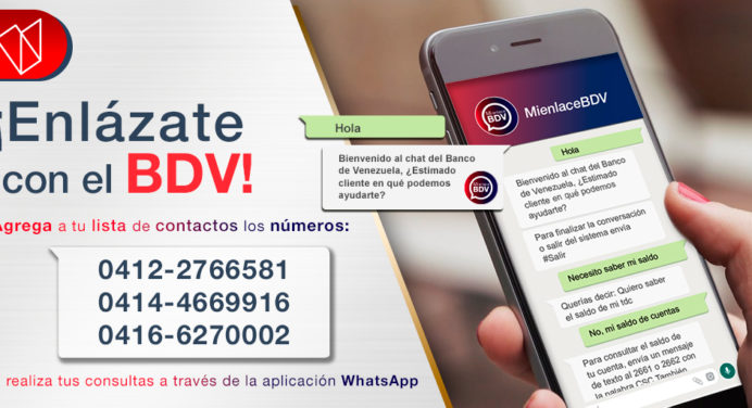 Consulta tu saldo del Banco de Venezuela a través del WhatsApp