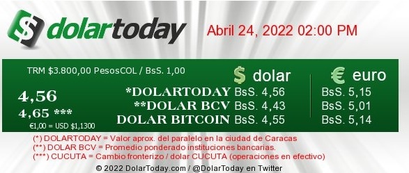 dolartoday en venezuela precio del dolar domingo 24 de abril de 2022 laverdaddemonagas.com dolartoday en venezuela 240422