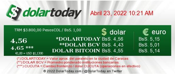 dolartoday en venezuela precio del dolar sabado 23 de abril de 2022 laverdaddemonagas.com dolartoday 230422