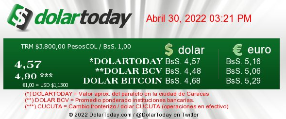 dolartoday en venezuela precio del dolar sabado 30 de abril de 2022 laverdaddemonagas.com dolartoday en venezuela 300422