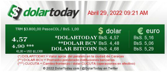 dolartoday en venezuela precio del dolar viernes 29 de abril de 2022 laverdaddemonagas.com dolartoday en venezuela 290422