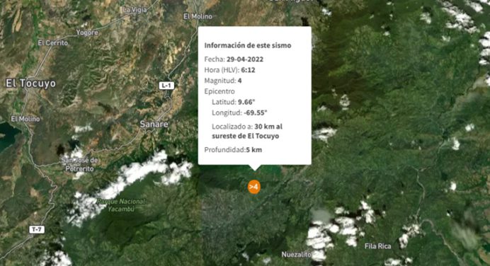 Sismo de magnitud 4,0 en El Tocuyo, estado Lara