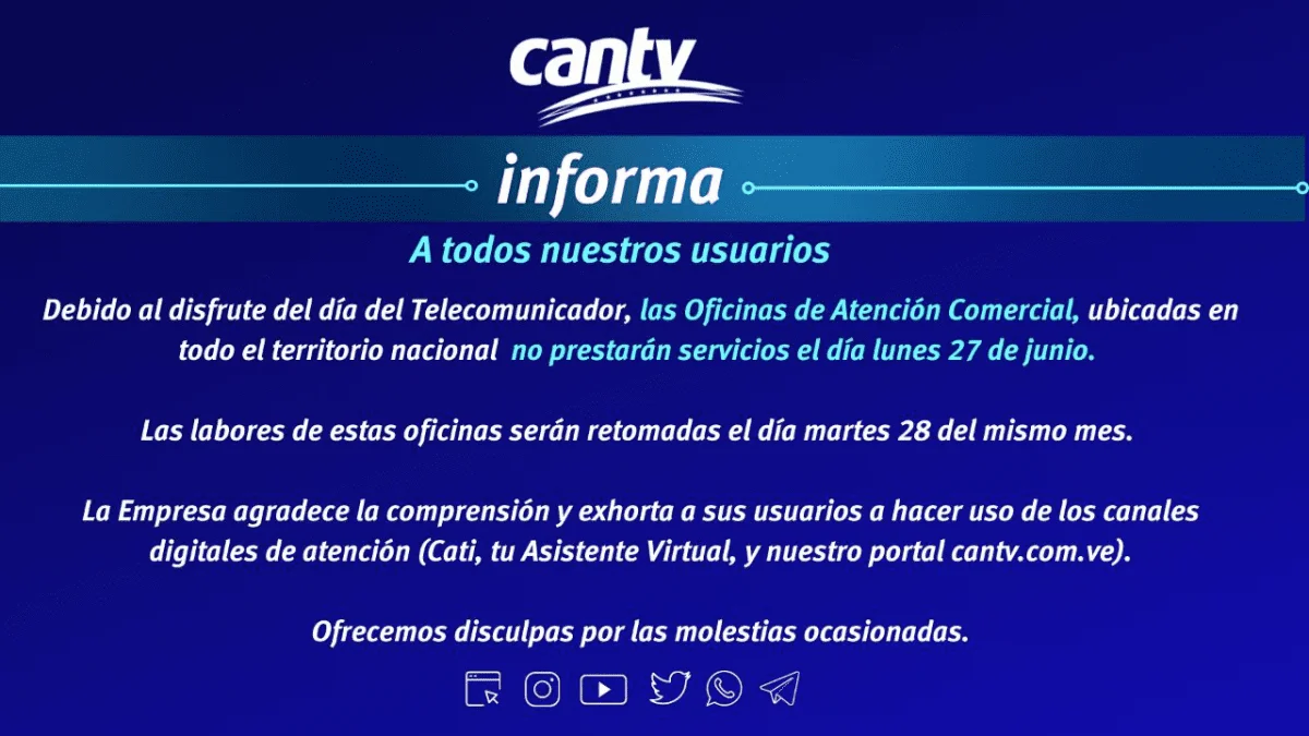 atentos cantv informo que no prestaran servicio este 27 de junio laverdaddemonagas.com image