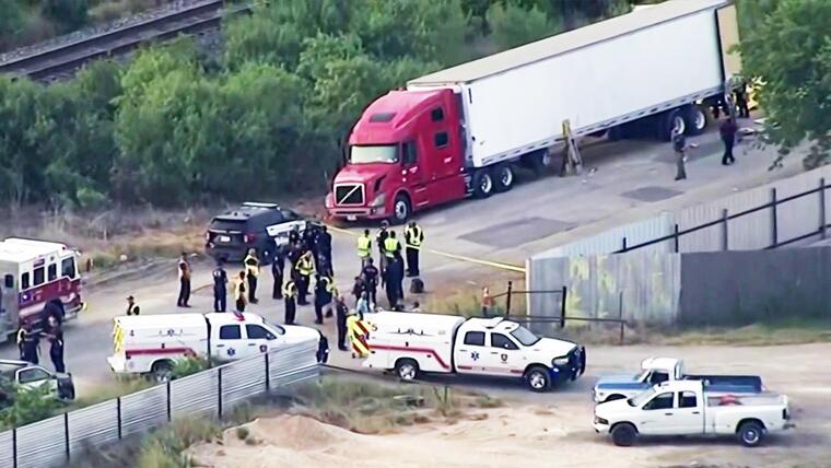 hallados 50 migrantes muertos en un trailer en la frontera de texas con mexico video laverdaddemonagas.com camion trailer