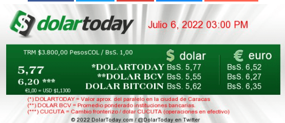dolartoday en venezuela precio del dolar miercoles 6 de julio de 2022 laverdaddemonagas.com dolartoday en venezuela 060722