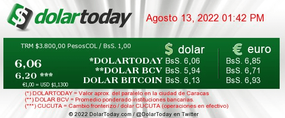 dolartoday en venezuela precio del dolar sabado 13 de agosto de 2022 laverdaddemonagas.com dolartoday en venezuela