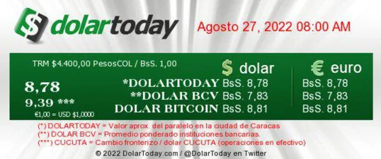 dolartoday en venezuela precio del dolar sabado 27 de agosto de 2022 laverdaddemonagas.com dolartoday en venezuela