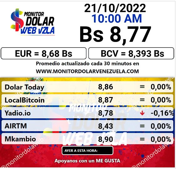 dolartoday en venezuela precio del dolar este viernes 21 de octubre de 2022 laverdaddemonagas.com monitor1