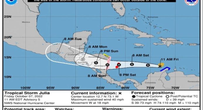 Tormenta Julia llegará convertida en huracán al archipiélago colombiano