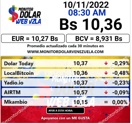 dolartoday en venezuela precio del dolar este jueves 10 de noviembre de 2022 laverdaddemonagas.com monitor11