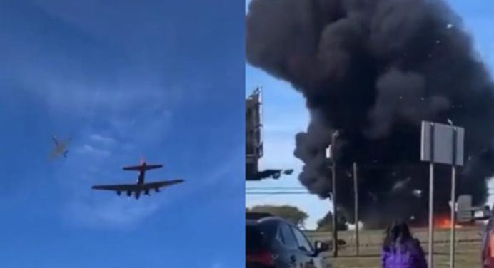 ¡Tragedia! Chocaron dos aviones de la II Guerra Mundial en espectáculo aéreo en Texas