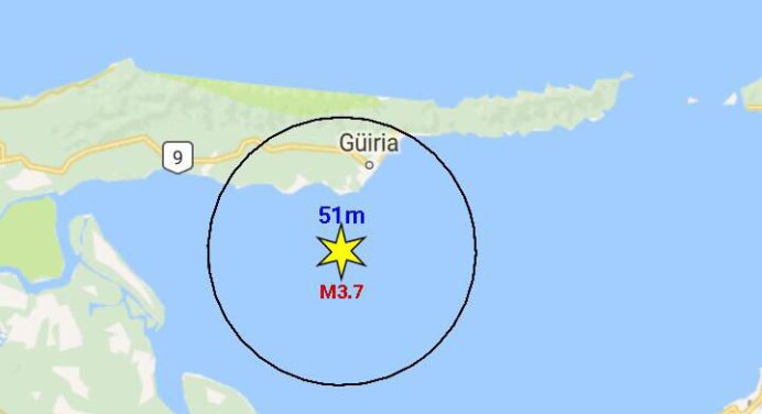 Sismo de magnitud 3.7 al suroeste de Güiria