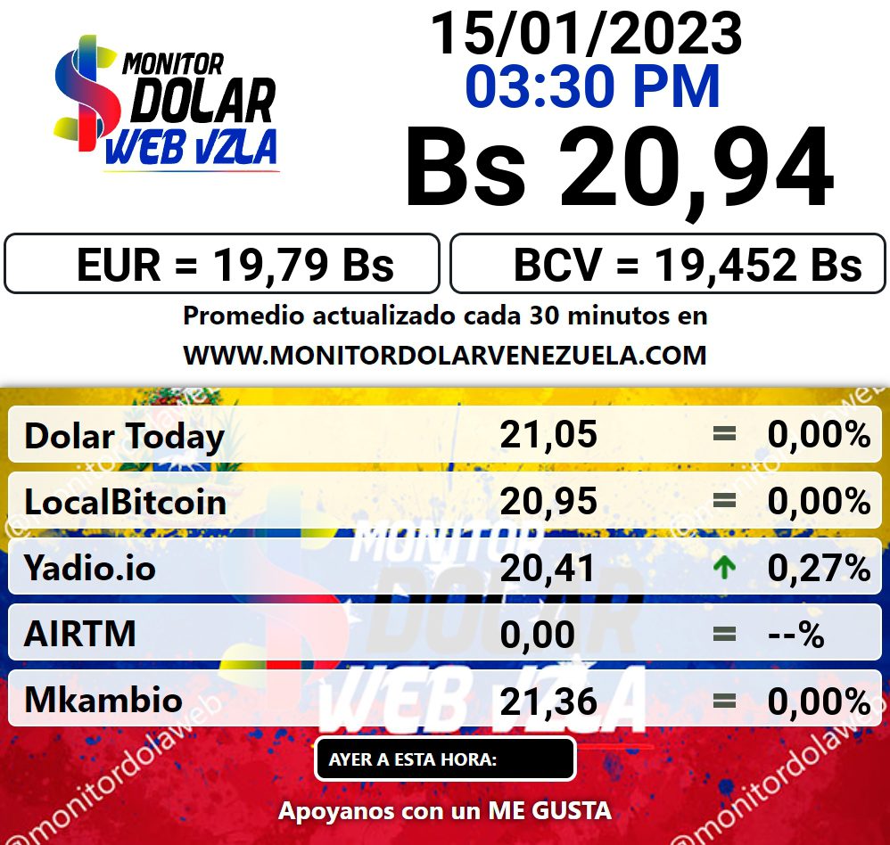 dolartoday en venezuela precio del dolar domingo 15 de enero de 2023 laverdaddemonagas.com monitor