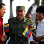Evo Morales con Chávez y Fidel