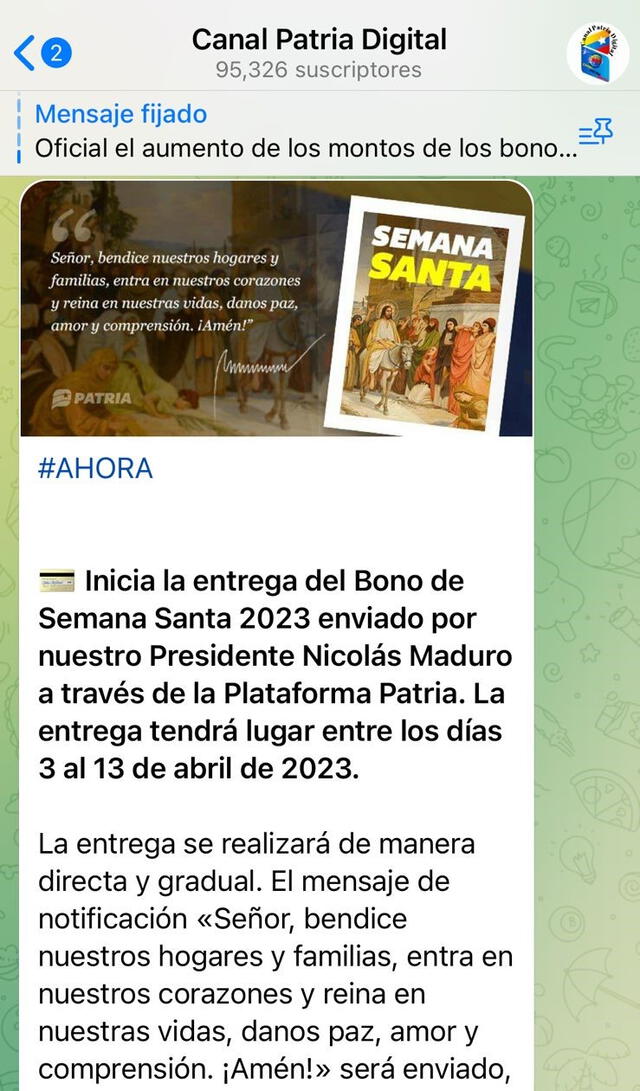 ¡Dale aceptar! Bono Semana Santa 2023 ya activo en la plataforma Patria (Monto) 2 bono