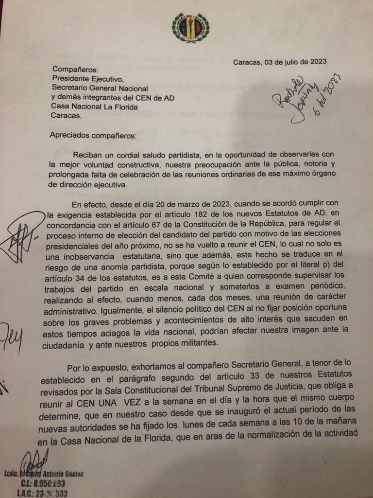 dirigencia y militancia de ad exigen proceso interno para escoger candidato presidencial 2024 laverdaddemonagas.com carta1