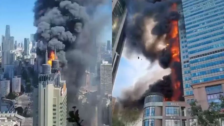 Fuerte incendio consume edificio de oficinas en China