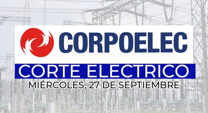 Corpoelec suspenderá servicio eléctrico este miércoles 27 de septiembre. ¡Mira qué parroquia!