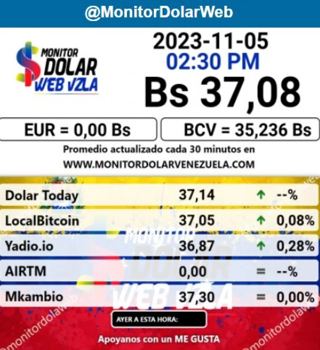 dolartoday en venezuela precio del dolar este domingo 5 de noviembre de 2023 laverdaddemonagas.com monitor dolar13
