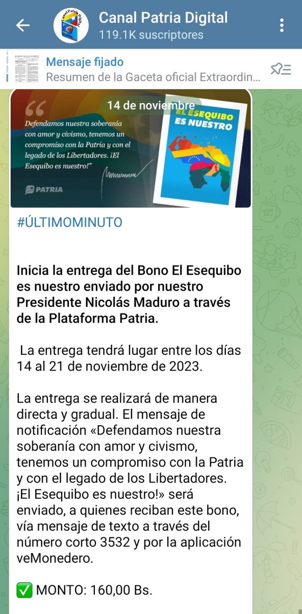 Sistema PATRIA honra la defensa del Esequibo lanzando bono especial y este es su monto 2 PATRIA honra la defensa del Esequibo