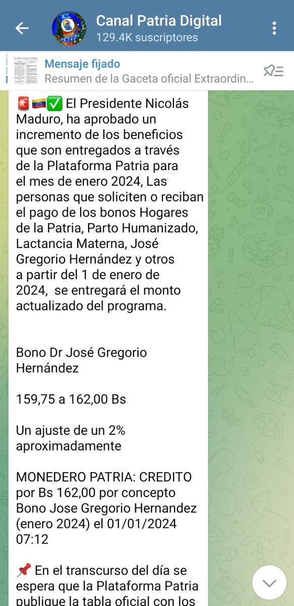 nuevo bono PATRIA