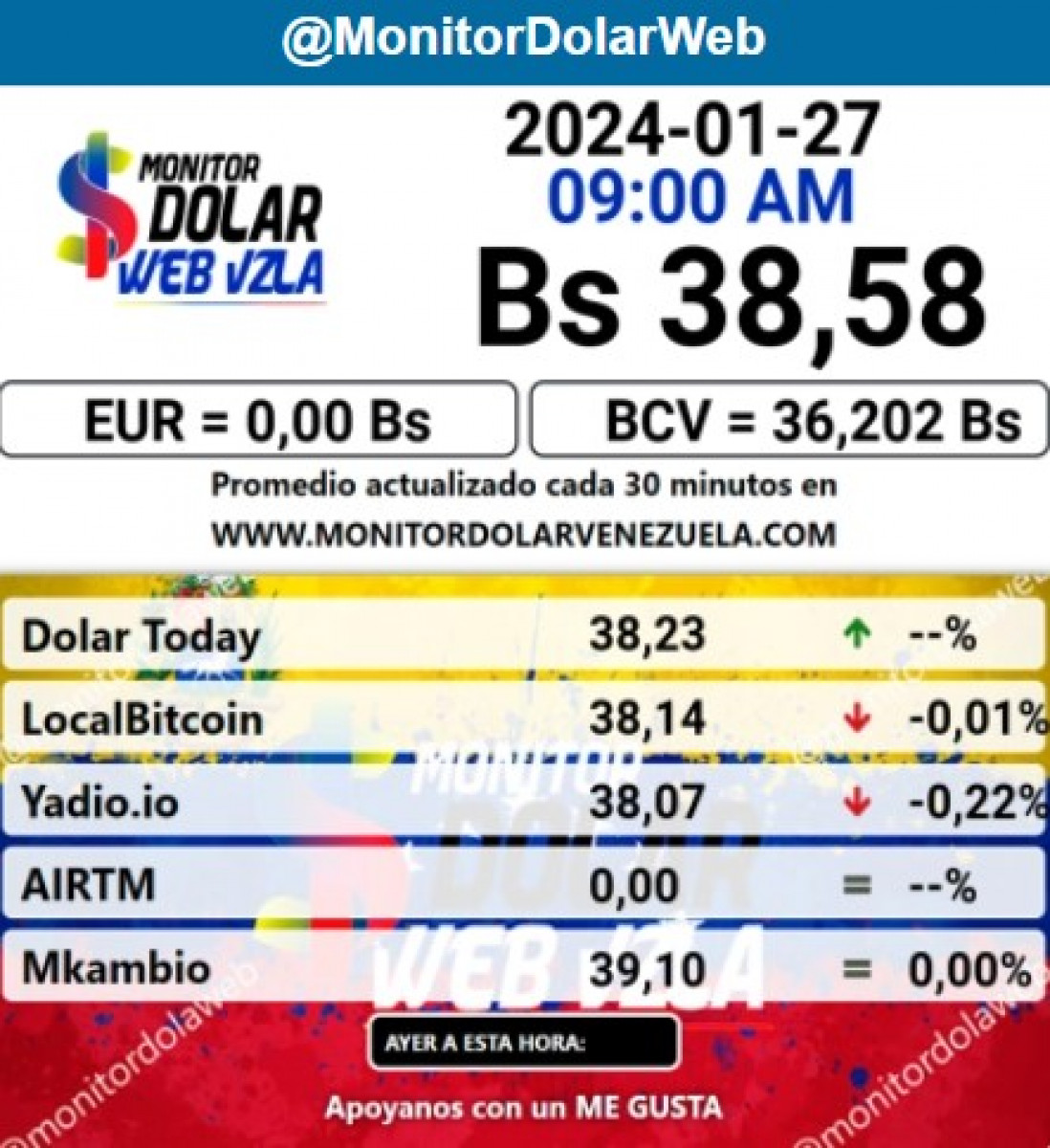 dolartoday en venezuela precio del dolar este sabado 27 de enero de 2024 laverdaddemonagas.com monitore2323