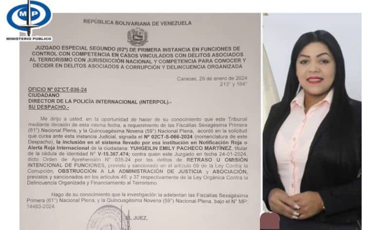 Alerta roja internacional contra Emily Pacheco, exdirectora de auditoría de la Defensa Pública (DP)