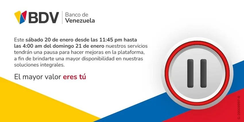 Banco de Venezuela realizará una pausa