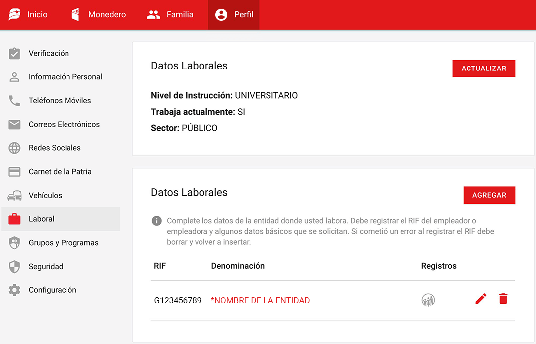 actualizar tus datos PATRIA 