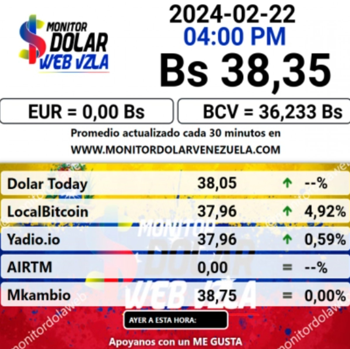 dolartoday en venezuela precio del dolar este jueves 22 de febrero de 2024 laverdaddemonagas.com monitorwewew