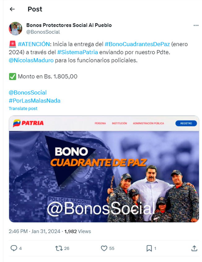 BONO CUADRANTE DE PAZ  