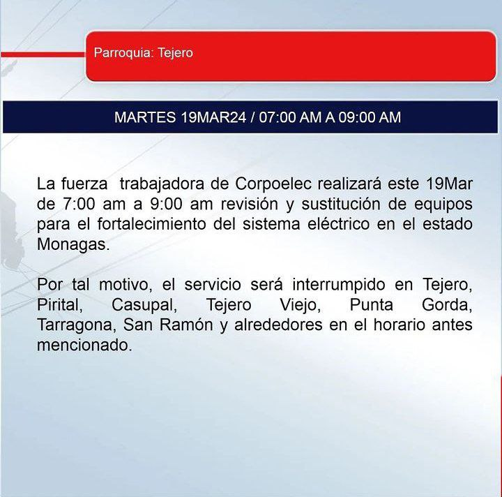 Corpoelec anunció corte programado para este martes 19 de marzo: Aquí los sectores