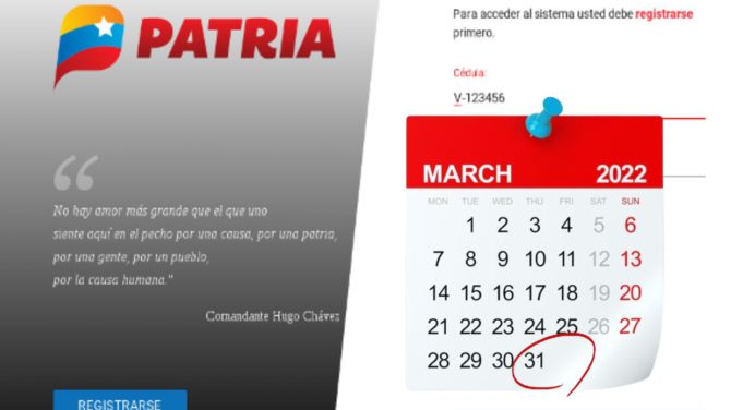 Marzo en PATRIA se despide con BONO de 1.800 bolívares y hasta más