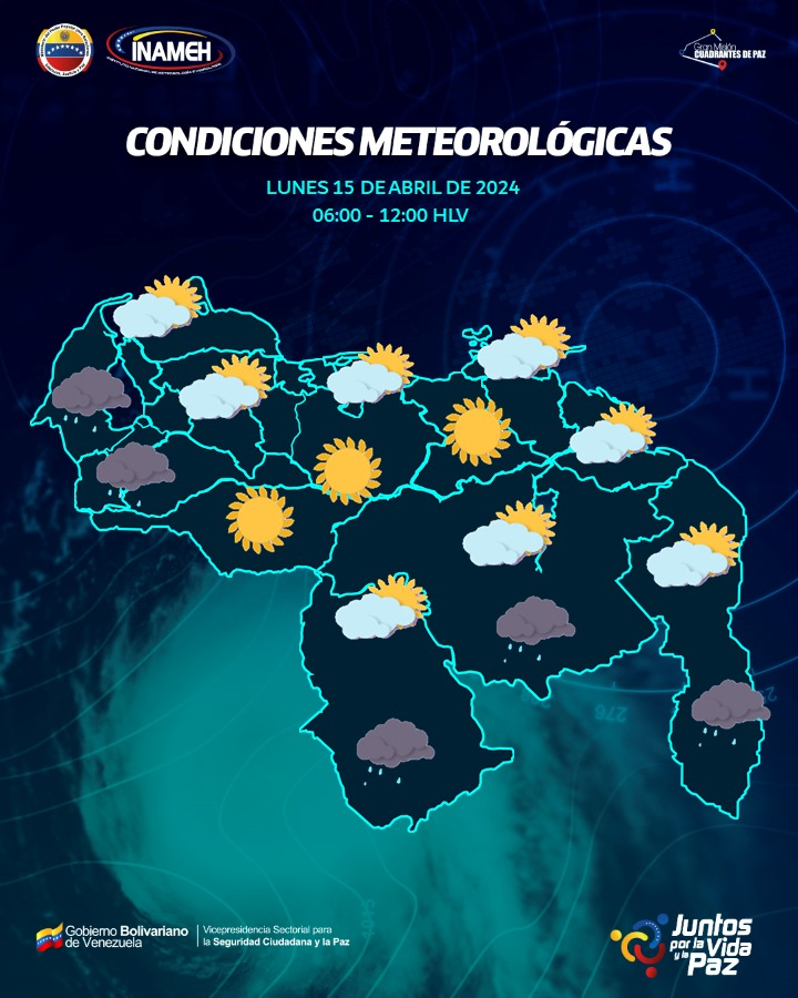 Pronóstico del Inameh para este #15Abr en toda Venezuela