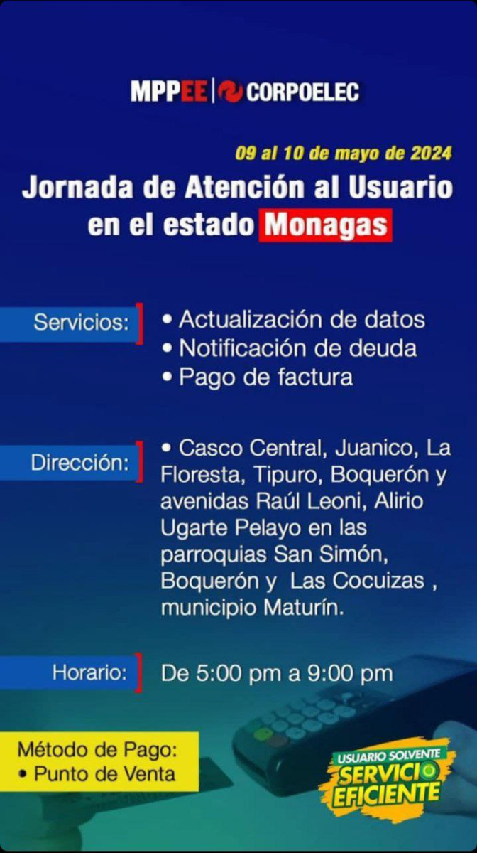 Corpoelec realiza Jornada de atención al usuario el 9 y 10 de mayo: Direcciones