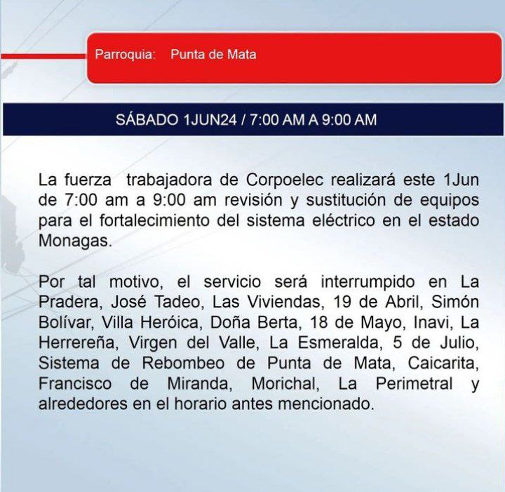 Corpoelec anuncia corte eléctrico en dos municipios para este sábado #1Jun: Aquí los sectores