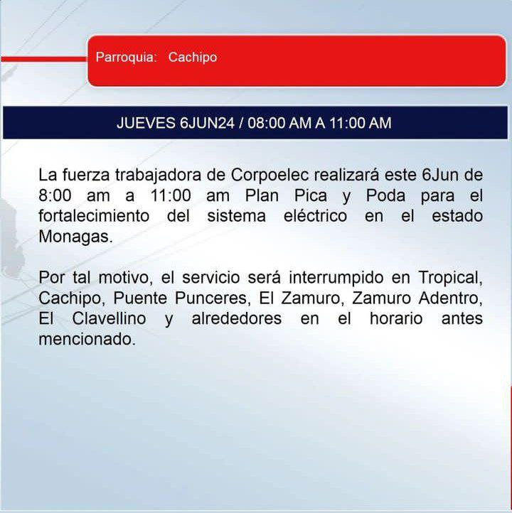 ¡ÚLTIMA HORA! Este municipio tendrá corte eléctrico programado este jueves y viernes 7-J