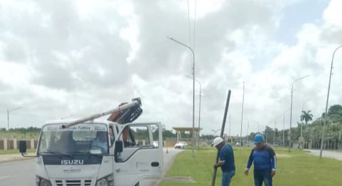 Alcaldía repara daños ocasionados contra poste de la avenida Rómulo Gallegos