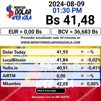 dolartoday in venezuela price of the dollar this saturday august 10, 2024 laverdaddemonagas.com monitor dolar2