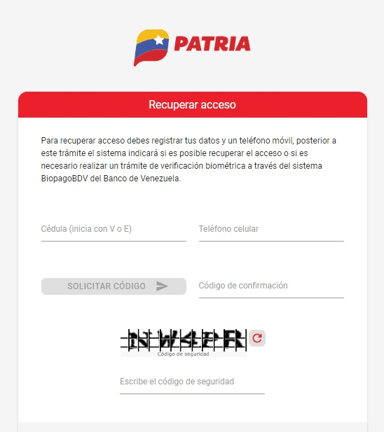 Cuenta PATRIA bloqueada