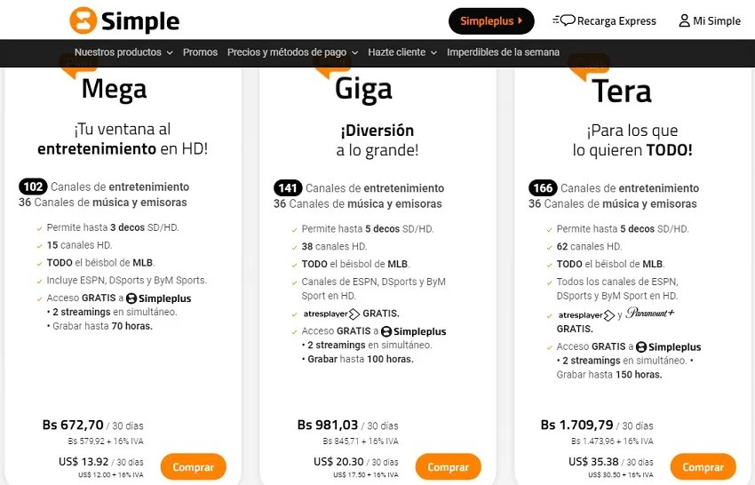 precios de Simpletv