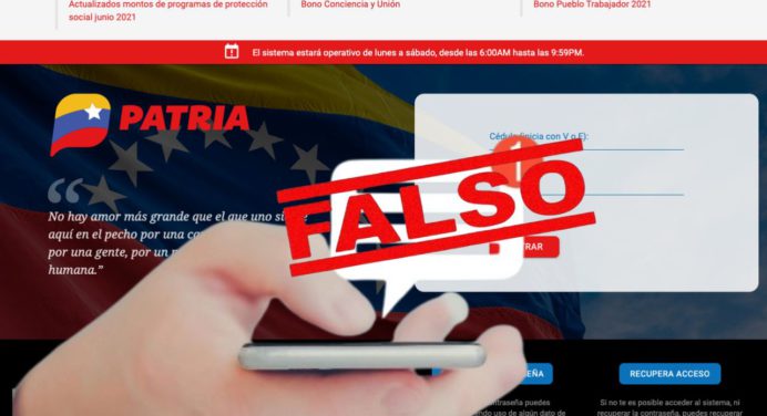 ¡Alerta de estafa! Este número no es del Sistema PATRIA