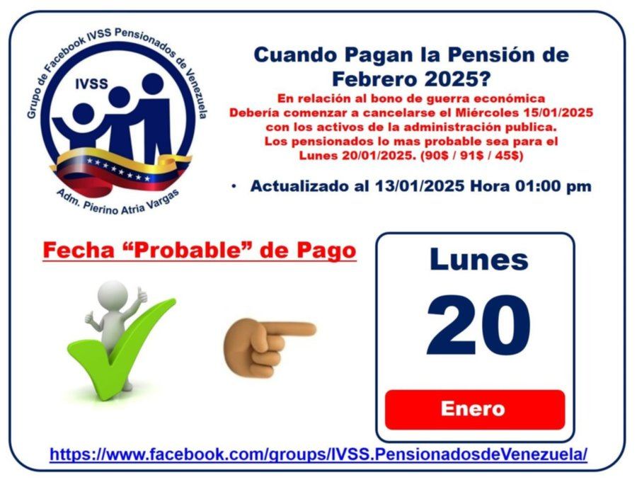 Pensionados del IVSS: Fecha de pago para el mes de enero