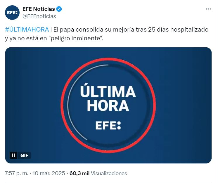 El papa Francisco ya está fuera de peligro