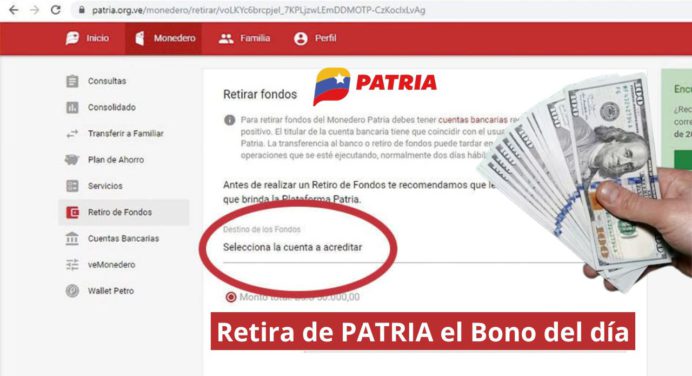 Retira de PATRIA los 240 bolívares del BONO activo: ¡Cóbralo ya!